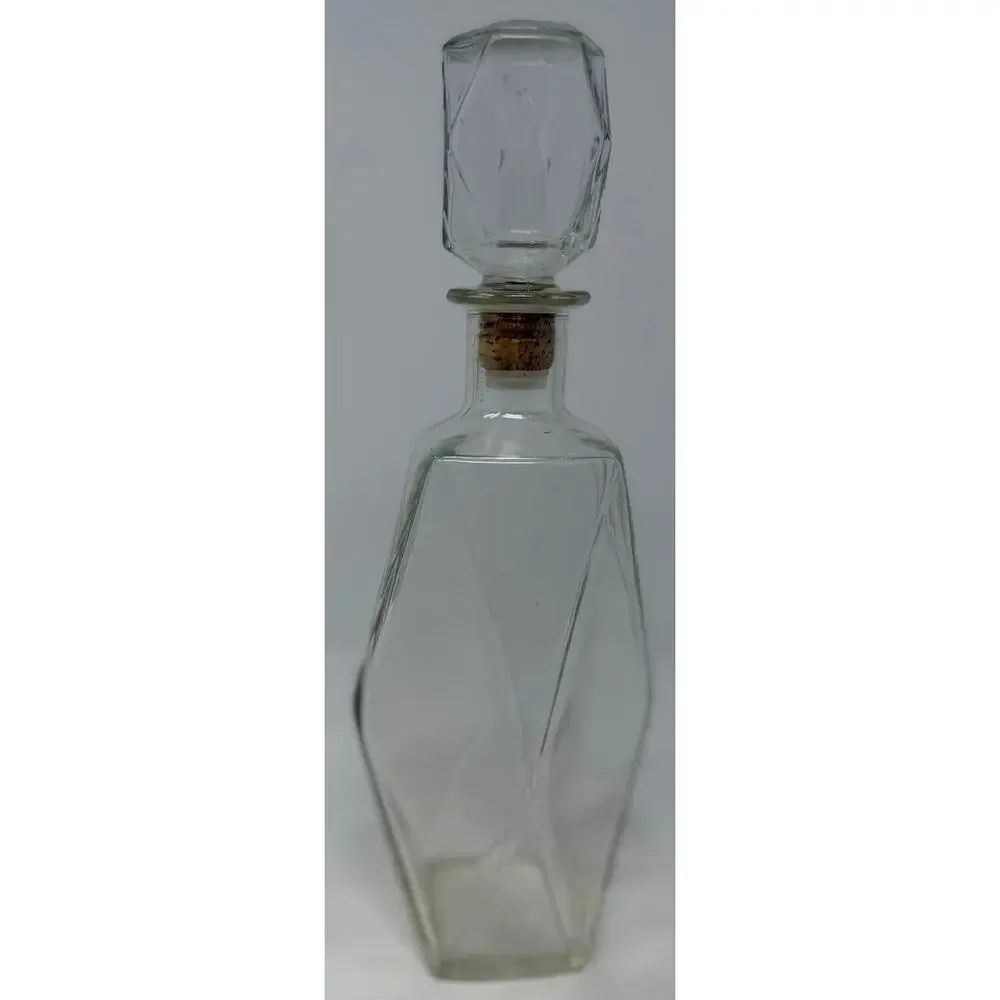 Vintage Oblong Diamond Cut Whiskey Decanter Tight Fit Plastic & Cork Stopper